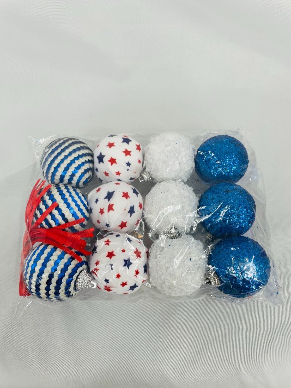 Red White Blue Small Ball Ornament Set (12 in Set)